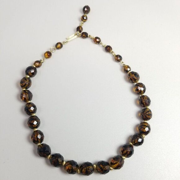 Vintage Brown Black Faceted Glass Bead Beaded Necklace Adjustable Length Clasp - Picture 3 of 7